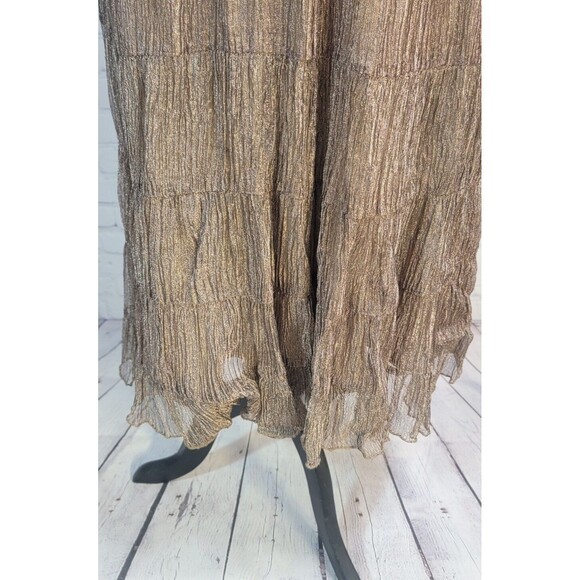 Vintage Cache Womens Halter Dress Size 10 Bronze Metallic Crinkled Silk Beaded - Picture 4 of 10